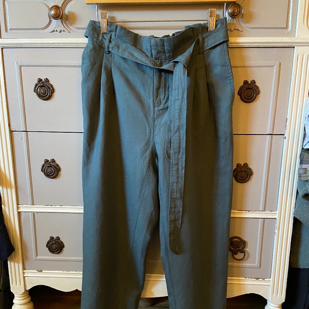 LOFT Forest Green Linen Trouser